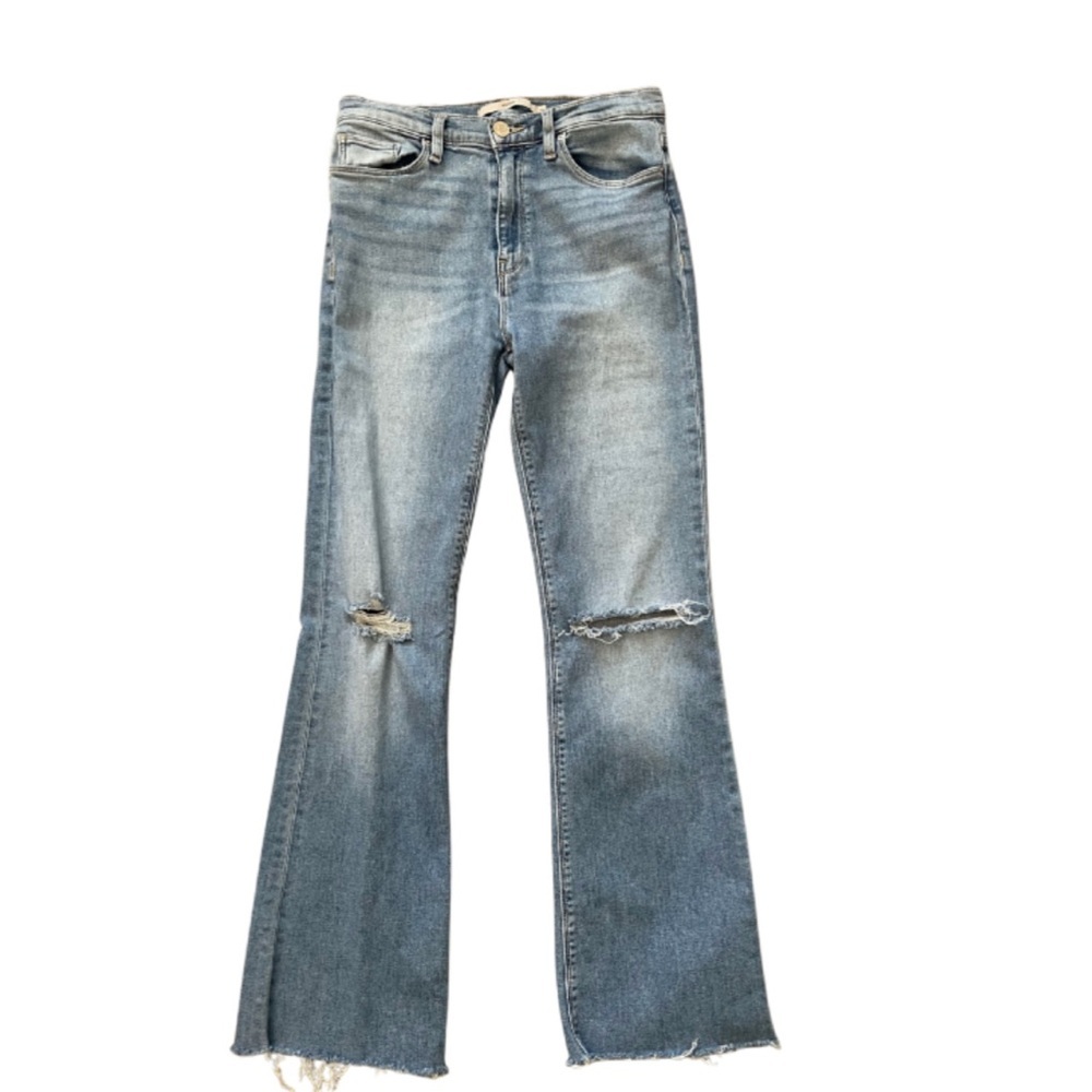 Hudson Jeans High Rise Cropped Kick Flare in Light Blue with Knee Distress - Picture 3 of 11